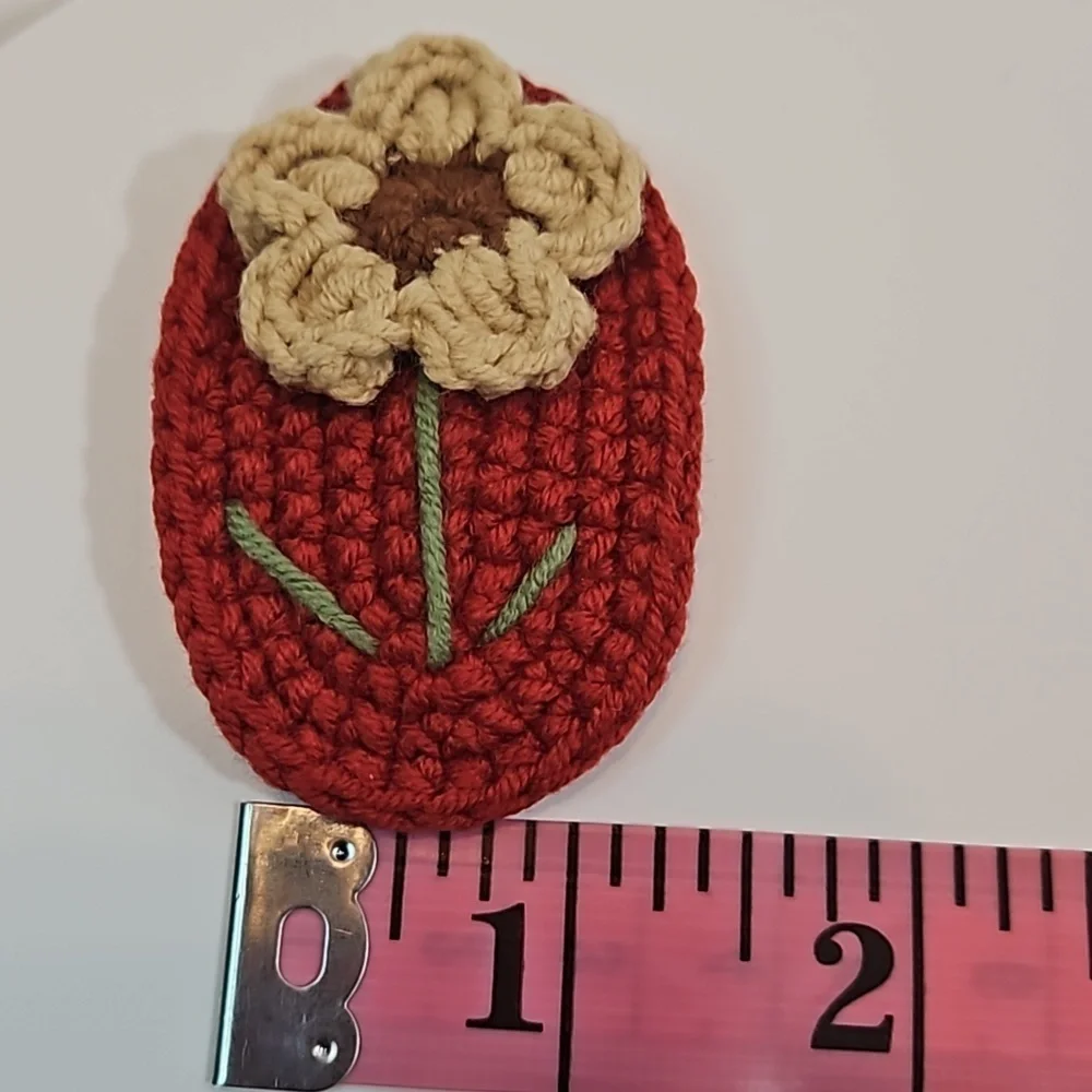 Hand Crafted Crochet Floral Hair Clip Vintage Botanical Coquette Accessory Red